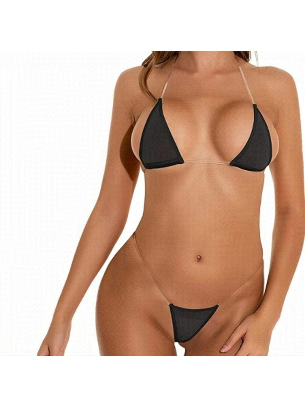 sexy Skinny Clear Strap Medium Triangle Bikini set 2pc lime green
